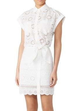 Veronica Beard Bettina White 100% Cotton Eyelet Mini Dress - Size 8